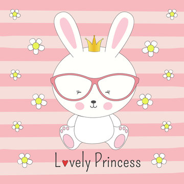 Cute rabbit girl princess with a crown on his head.