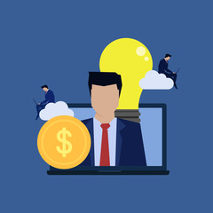 Businessman personality with idea and money online cloud recruitment.
