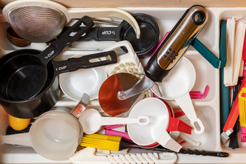 various kitchen utensils in a real life home