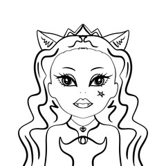 Girl monster art coloring, cutout paper toy. Fasion beautiful cartoon style