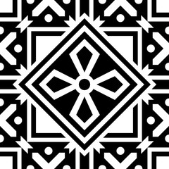 Tribal ornament seamless pattern vector. Islamic motif illustration background. Ceramic motif in black and white color.