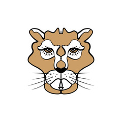 Lioness line art minimal logo. African totem, boho style, flash tattoo design