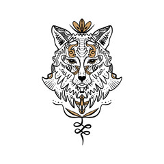 Obraz premium Totem wolf or fox, boho hippie illustration for sketches of tattoos. Northen style, sticker. Antistress art