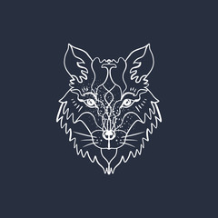 Polar white wolf faae outline. Boho tribal style. Line ethnic ornaments