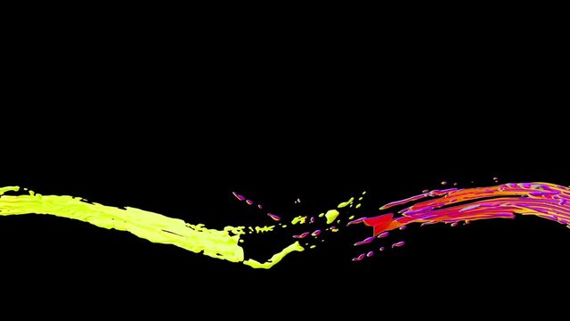 Paint splash with color ink. Slow motion liquid ink splash forming Shape of Heart on white background. Close up view of flow perfect for Valentines day, Wedding, 3d animation, Alpha channel mask.