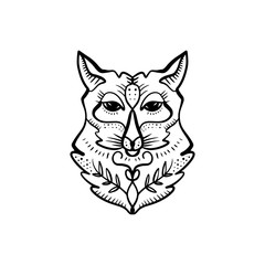 Fototapeta na wymiar Totem wolf or fox, boho hippie illustration for sketches of tattoos. Northen style, sticker. Antistress art