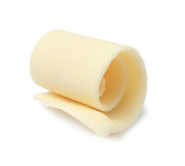 Yummy chocolate curl for decor on white background