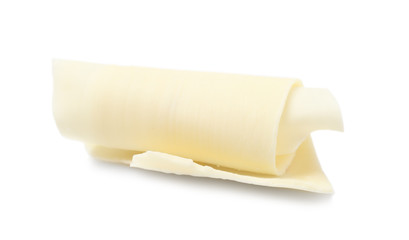 Yummy chocolate curl for decor on white background