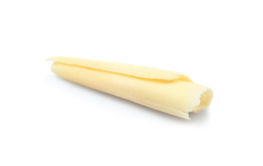 Yummy chocolate curl for decor on white background