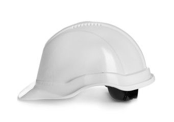 Fototapeta premium Protective hard hat on white background. Safety equipment