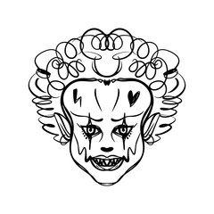 Evil clown art. Halloween mask illustration