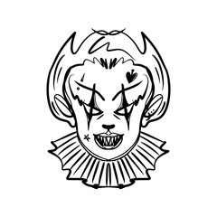 Evil clown art. Halloween mask illustration