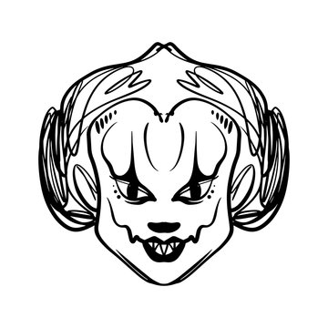 Evil clown art. Halloween mask illustration