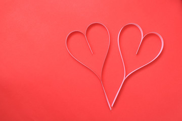 Heart paper on the background of red art paper valentine