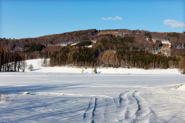 Fototapeta na wymiar Snowy north Bohemia Landscape, Jizerske Mountains, Czech Republic