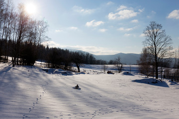 Snowy north Bohemia Landscape, Jizerske Mountains, Czech Republic