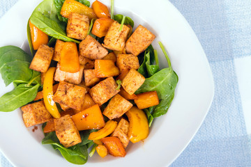 tofu over spinach bed