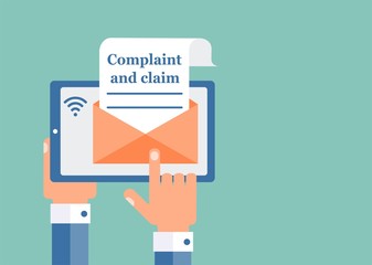 Complaint and claim. Email message . Vector image isolated on uniform background.