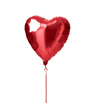 Metallic red heart balloon object for birthday party or valentines day isolated on a white 