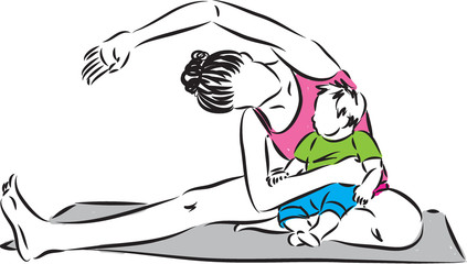 YOGA FITNESS WOMAN WITH BABY ILLUSTRATION