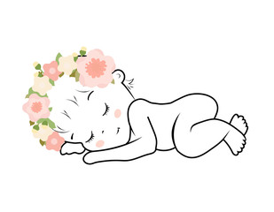 Cute lying ittle baby vector silhouette ilustration on white background