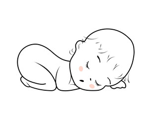 Cute lying ittle baby vector silhouette ilustration on white background