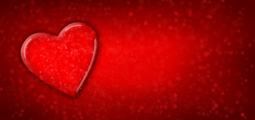 Red heart on red sparkling background/panorama