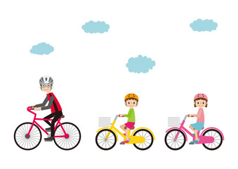 こちらを向いて自転車に乗る、自転車指導員と子ども達