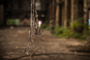 Cracked steel cable in a abandoned factory building