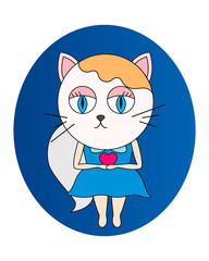Vector illustration for Valentine's day. Cute kitty holding red heart.