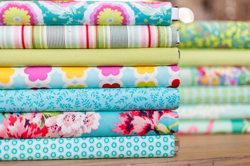 Colorful fabrics in shop