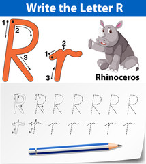 Letter R tracing alphabet worksheets