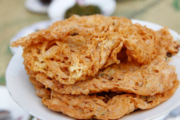 Close-up of crispy deep-fried eggs at Yogyakarta, Indonesia