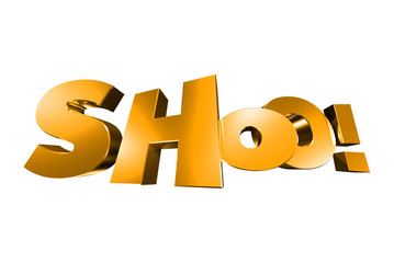 Shooo gold 3d,Shoo white background.