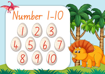 Naklejka premium Count number from one to ten dinosaur theme