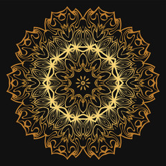 Luxury golden color Hand-Drawn Henna Ethnic Mandala. Circle lace ornament. Vector illustration. for coloring book, greeting card, invitation, tattoo. Anti-stress therapy pattern.