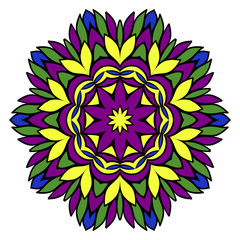 Pattern of mandala. Vector illustration. Modern Decorative floral color mandala. Decorative Cicle ornament. Floral design. Anti-stress therapy pattern.