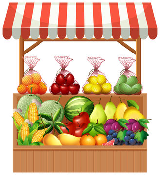 Fresh Fruit On Wooden Stall