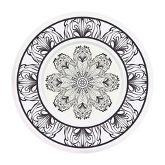 decorative plates for interior design. Empty dish, porcelain plate mock up design. Vector illustration. Decorative plates with Mandala ornament patterns. Home decor background.