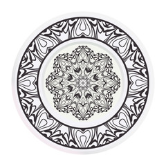 decorative plates for interior design. Empty dish, porcelain plate mock up design. Vector illustration. Decorative plates with stilish ornament patterns. Home decor background.