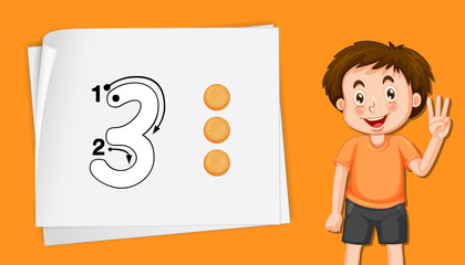 Number three on orange template