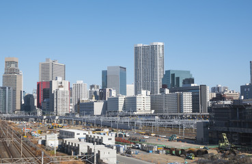 東京　山手線　新駅　建設中高輪ゲートウェイ駅から芝浦　田町方面を望む　2019年撮影