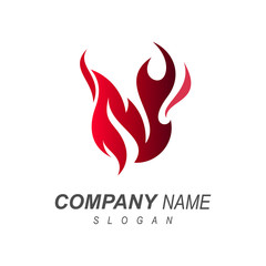 red fire letter m logo design
