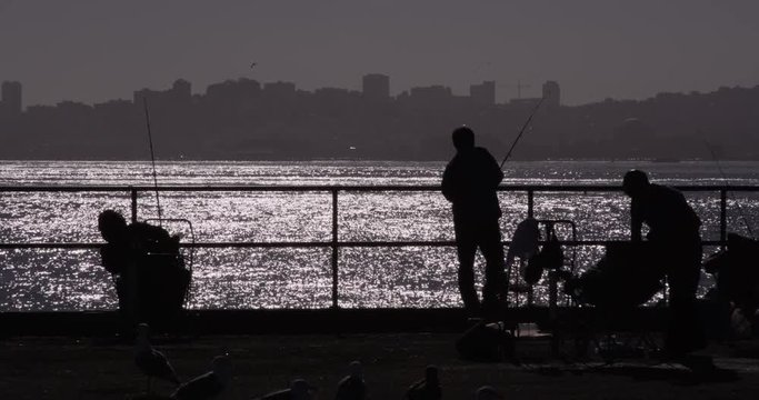 Fisherman enjoying the day at the Moore Rd Pier, Golden Bridge San Francisco