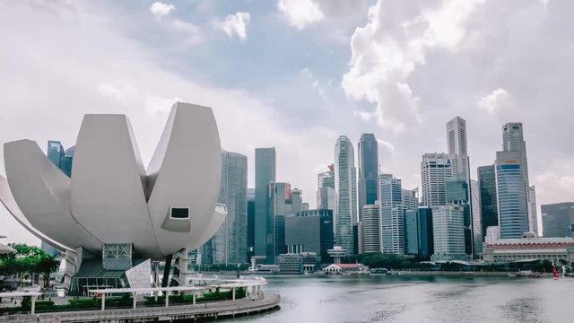 Time-lapse motion of ArtScience Museum is one of the attractions at Marina Bay Sands, an integrated resort in Singapore. 
