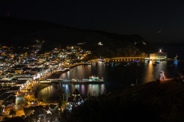 Avalon, harbor city of Catalina Island seen at night in winter.