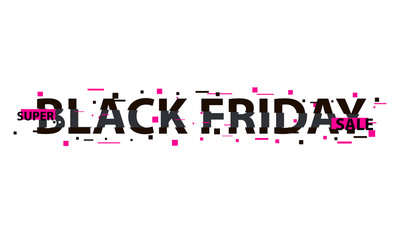 Black Friday glitch text. Anaglyph 3D effect. Technological retro background. Online shopping concept. Sale, e-commerce, retailing, discount theme. Vector illustration. Creative web template.