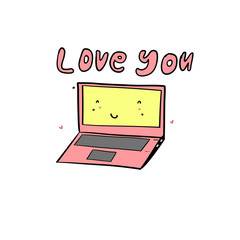 cute and loving laptop illustration