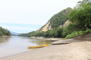 Canoes next to the river