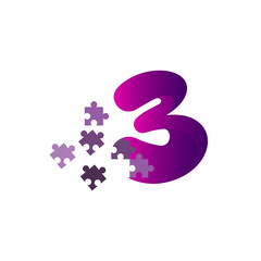 puzzle number three logo, number 3 logo design